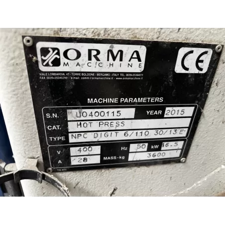 PRESSE À PLAQUER À CHAUD - ORMA NPC DIGIT 6/110 30/13E