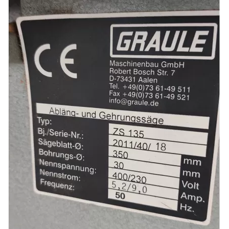 SCIE TRONÇONNEUSE / RADIALE AVEC TABLES & BUTEE PNEUMATIQUE - GRAULE ZS135